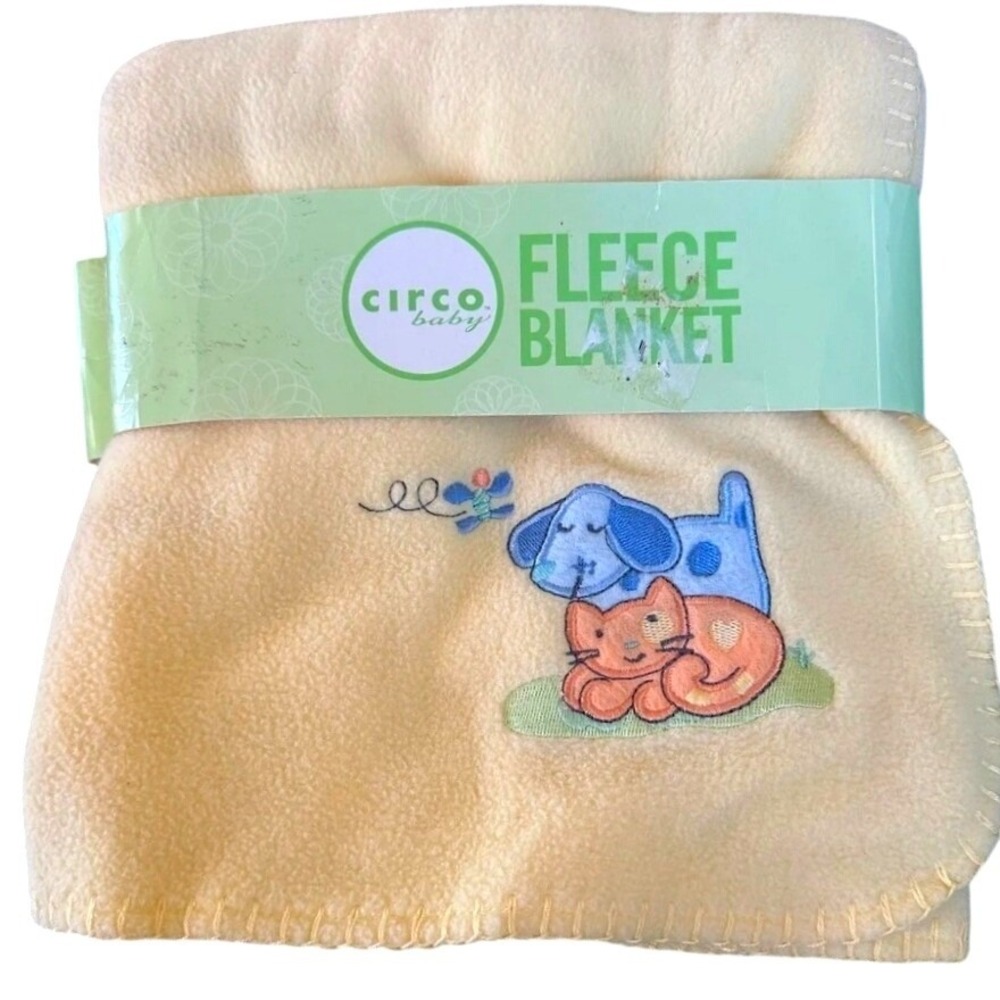 Circo Baby Target Yellow Fleece Baby Blanket Blue Dog Orange Cat Lovey NOS